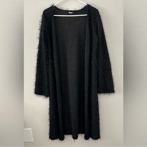 Vintage Candy Rain Black Eyelash Duster Long Fuzzy Cardigan Sweater Sz L Y2K 90s